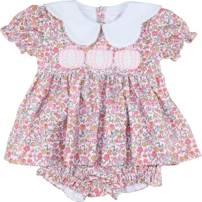 Fall Floral Applique Pumpkin Corduroy Diaper Set