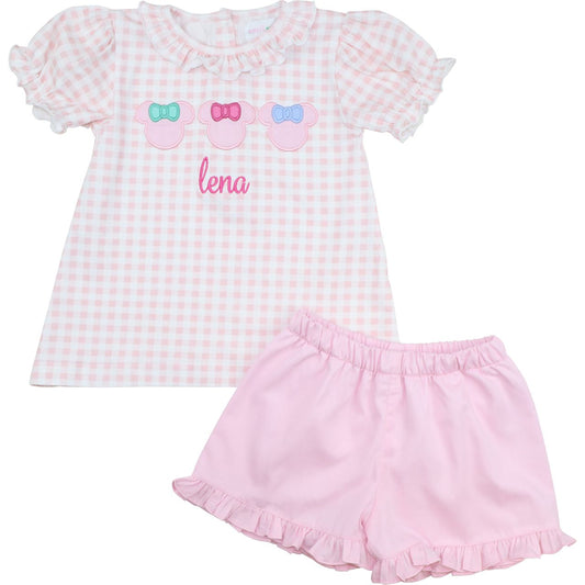 Pink Check Mouse Ears Short Set