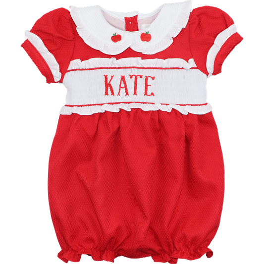 Red Honeycomb Custom Smocked Back To School Bubble
