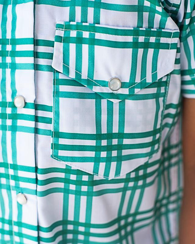 Green Plaid Pearl Snap Shirt