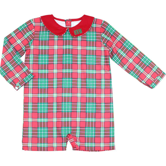 Green And Red Christmas Plaid Short Romper