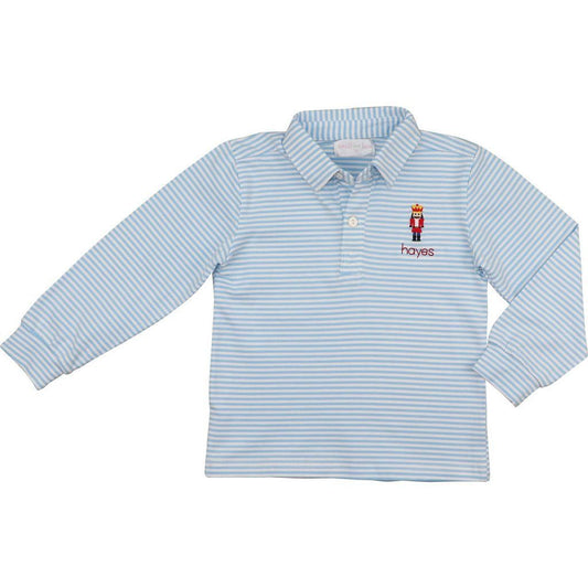 Blue Stripe Knit Embroidered Nutcracker Polo Shirt
