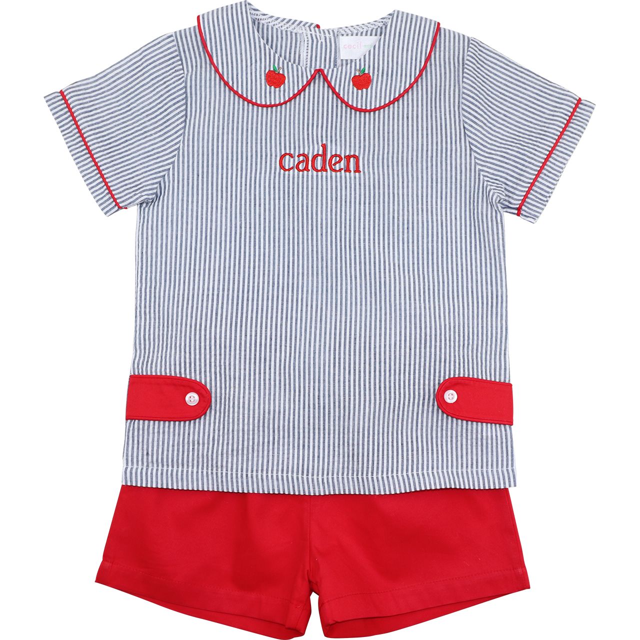 Navy Seersucker Apple Short Set