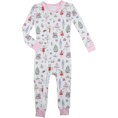 Ballerina Nutcracker Knit Holiday Print Zipper Pajamas