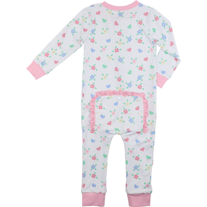 Flower And Heart Print Knit Zipper Pajamas
