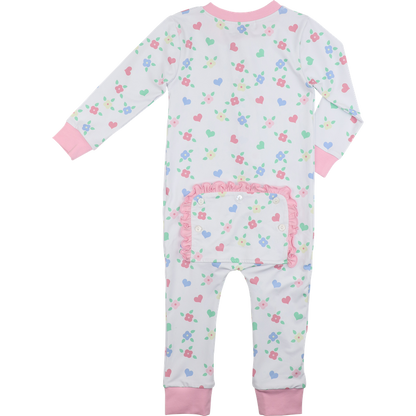 Flower And Heart Print Knit Zipper Pajamas