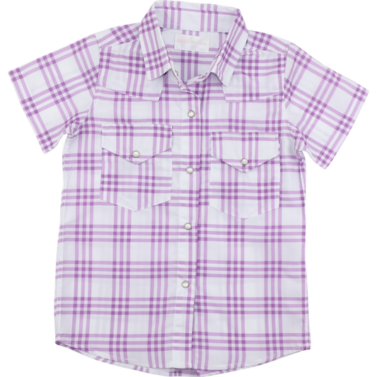 Lavender Plaid Pearl Snap Shirt
