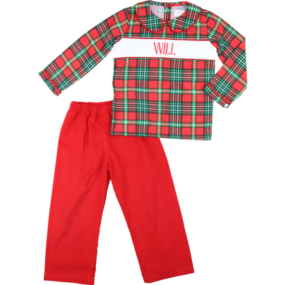 Red And Green Plaid Custom Smocked Pant Set