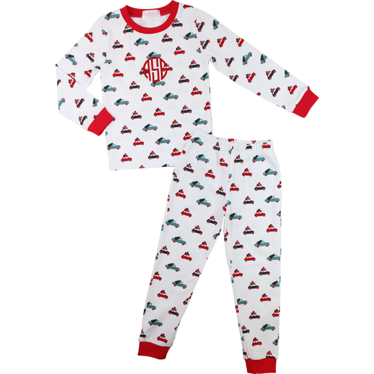 Red And Green Knit Christmas Car Pajamas