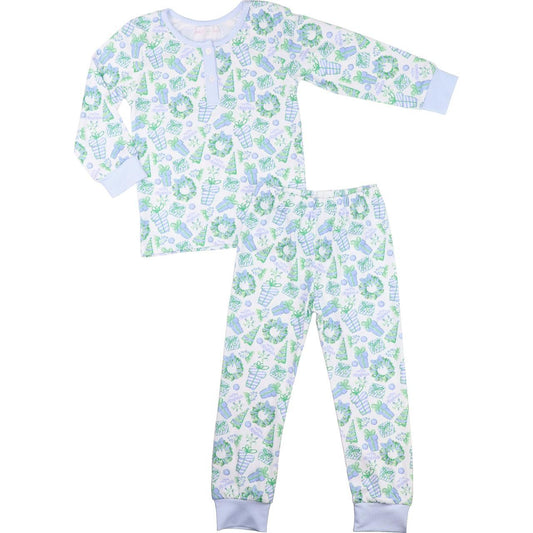 Blue And Green Merry Christmas Knit Pajamas