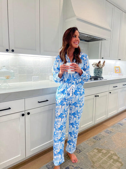 Ladies Blue Pagoda Knit Pajamas  Cecil and Lou