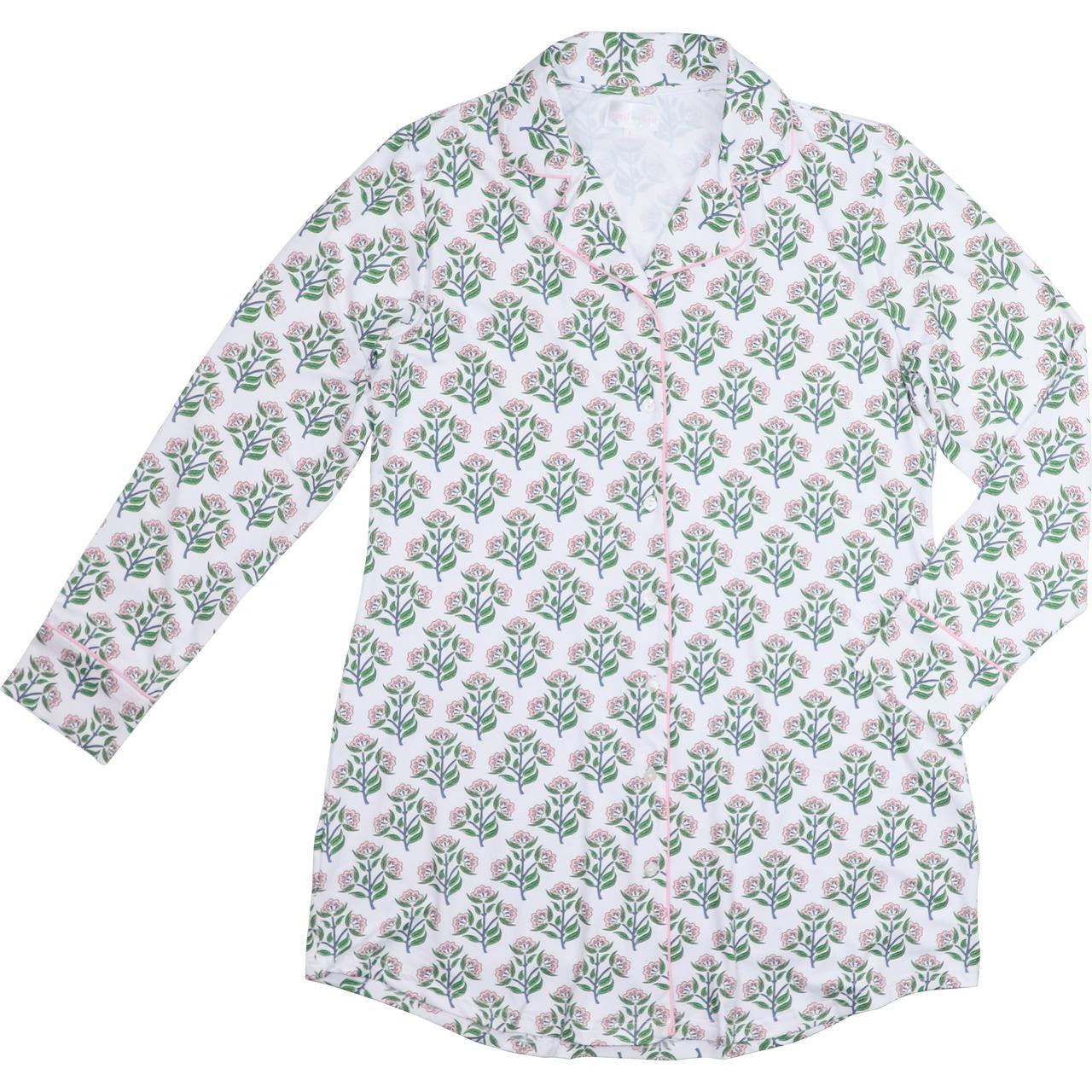 Ladies Pink And Green Floral Knit Tunic  Smocked Threads
