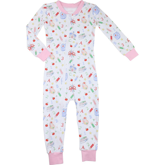 Pink Back To School Knit Zipper Pajamas