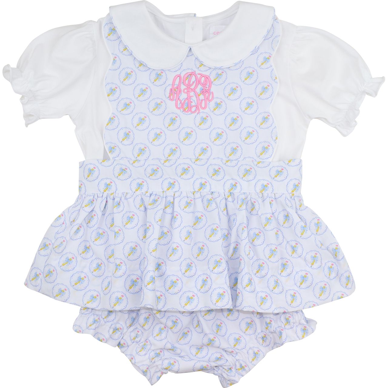 Blue Pencil And Bow Diaper Set