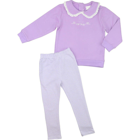 Lavender Stripe Eyelet Legging Set