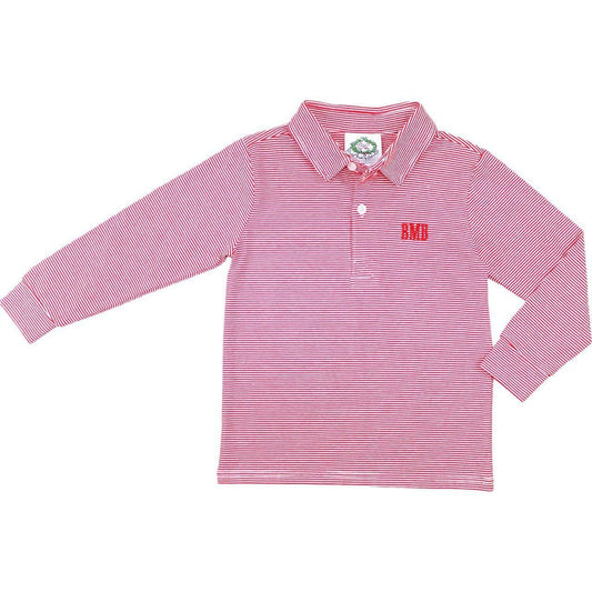 Red Stripe Knit Polo Shirt