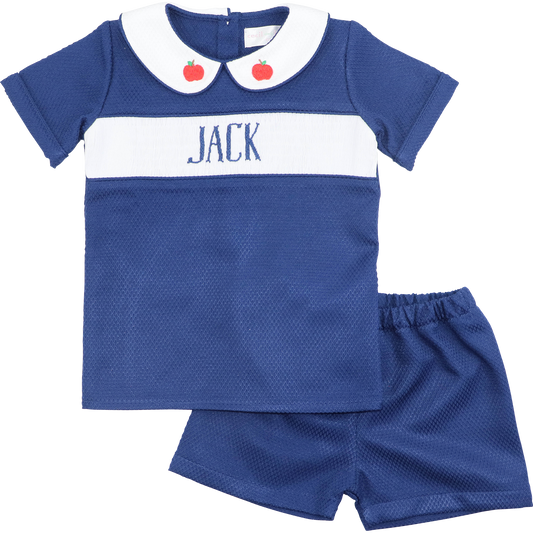 Navy Honeycomb Custom Smocked Back To School Short Set