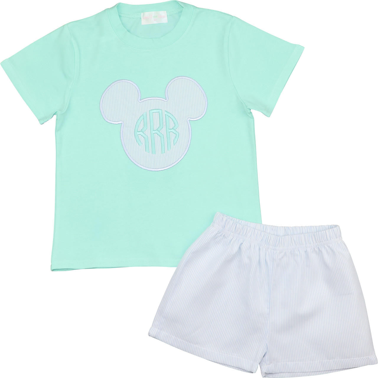 Mint Applique Mouse Ears Short Set Smocked Threads