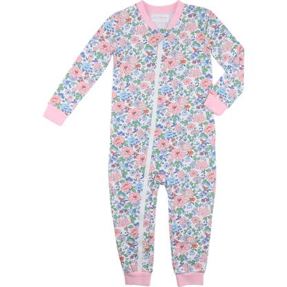 Pink And Blue Liberty Floral Knit Zipper Pajamas