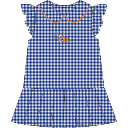 Blue Knit Gingham Tennis Dress
