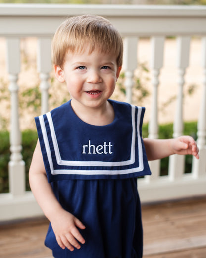 Navy Knit Square Collar Bubble