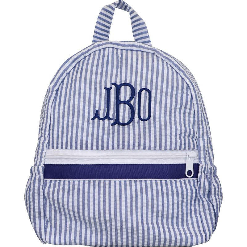 Navy Seersucker Backpack  Monogram - Cecil and Lou