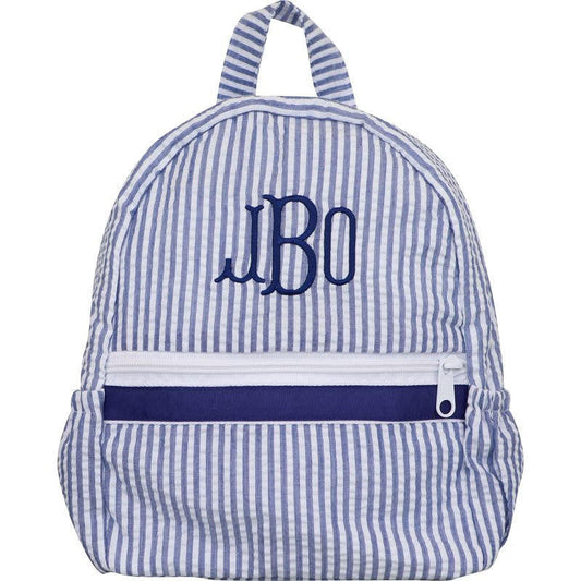Navy Seersucker Backpack  Monogram - Cecil and Lou