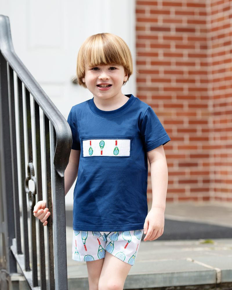 Navy Smocked Tennis Racket Short Set  Smocked Threads