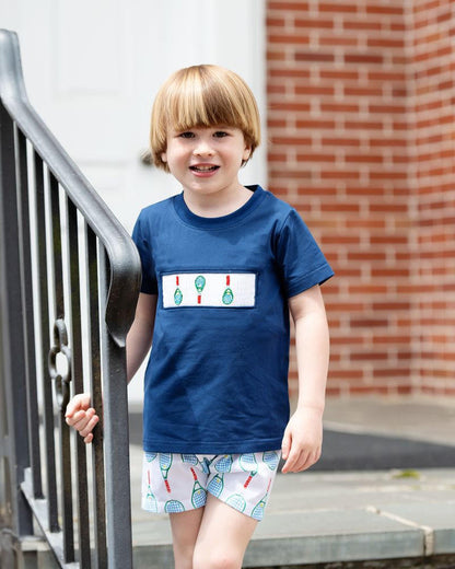 Navy Smocked Tennis Racket Short Set  Smocked Threads