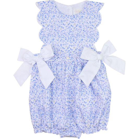 Blue Floral Scalloped Bow Bubble