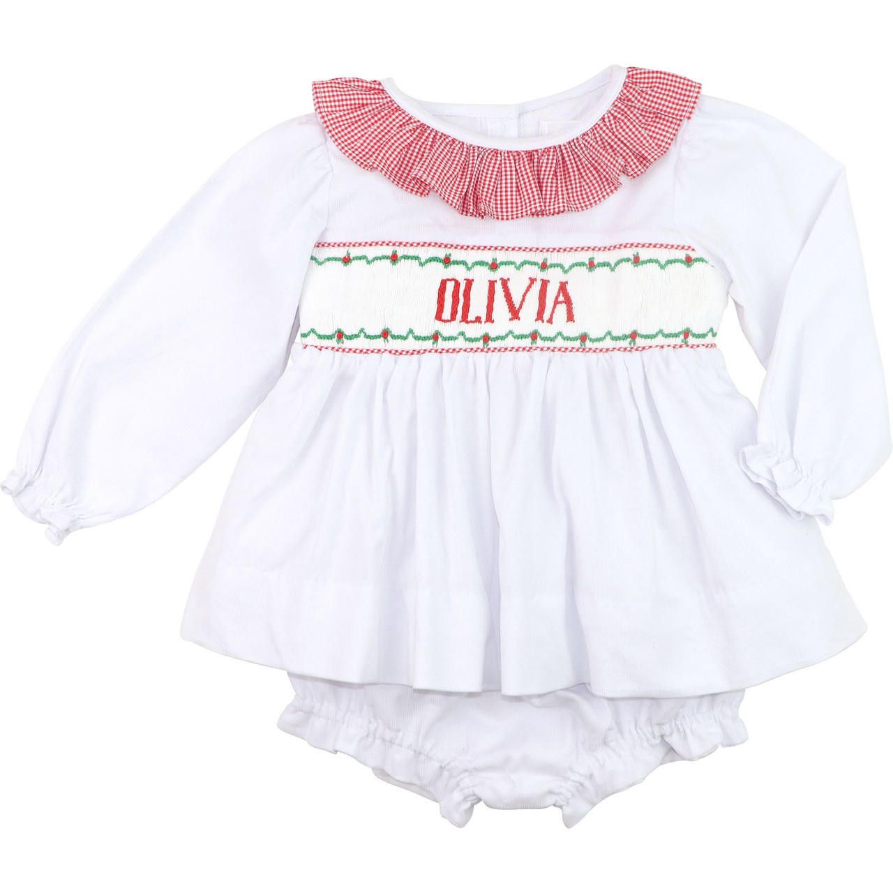White Corduroy Custom Smocked Diaper Set