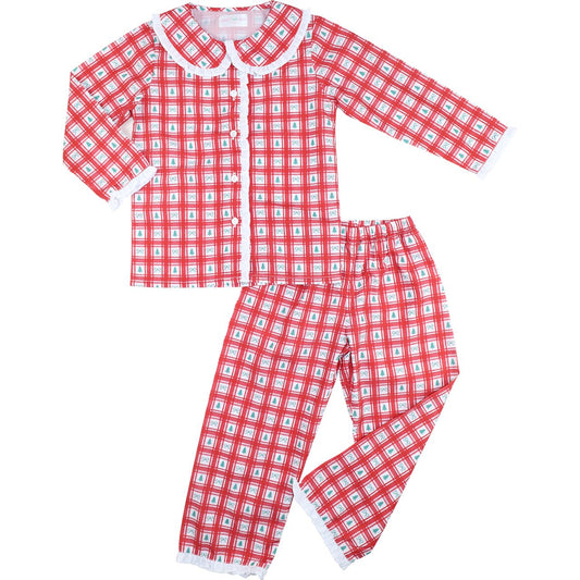 Red Check Christmas Tree Ruffle Pajamas