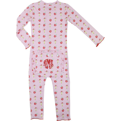 Pink Pencil And Apple Knit Zipper Pajamas