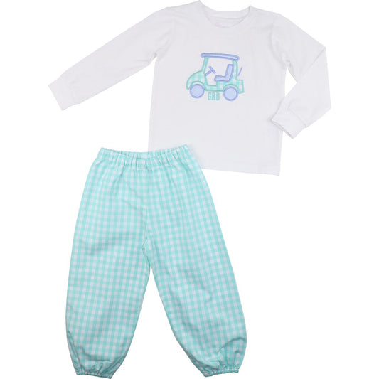 Mint Check Applique Golf Cart Pant Set