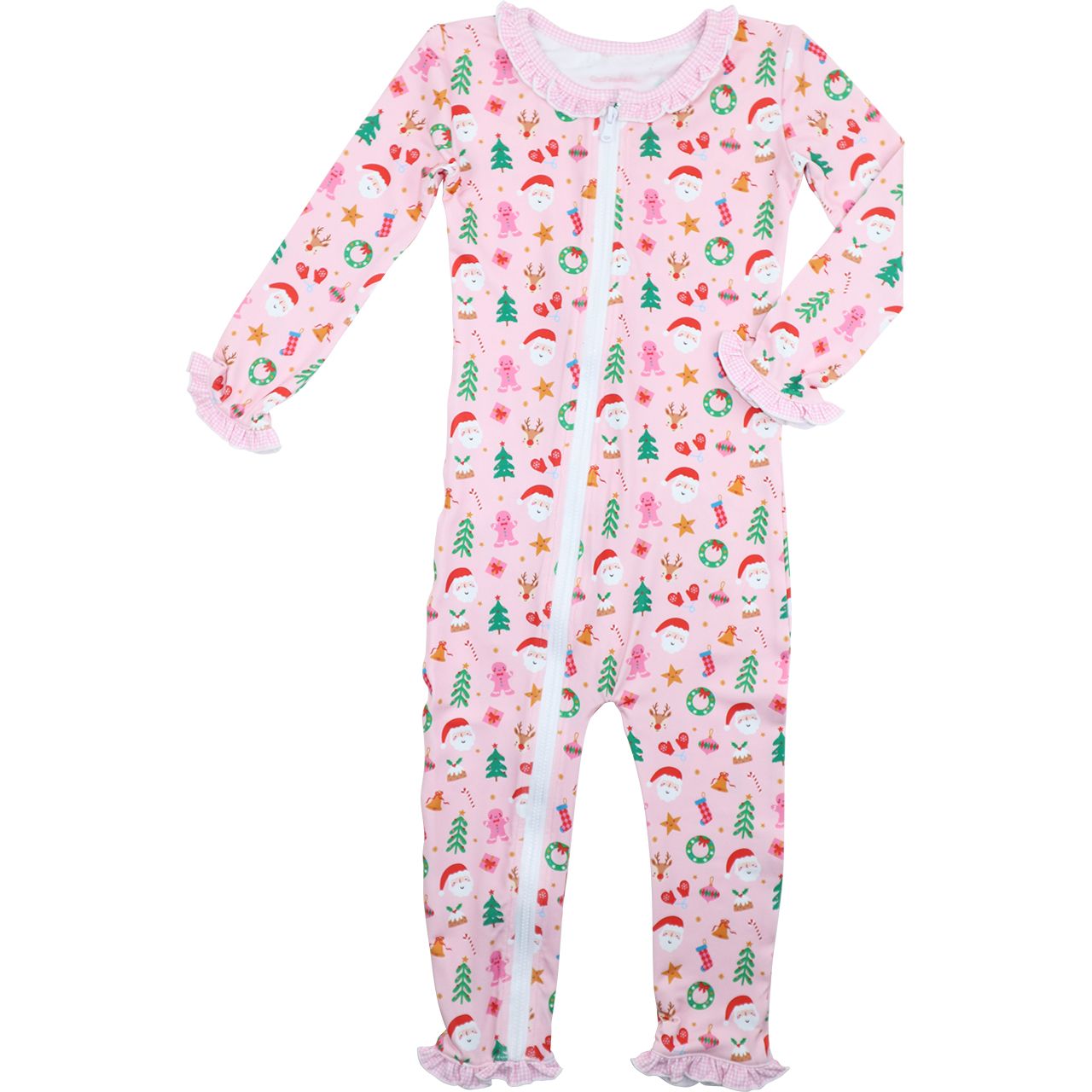 Pink Knit Yuletide Print Zipper Pajamas