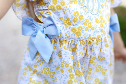 Yellow And Blue Floral Bow Dress