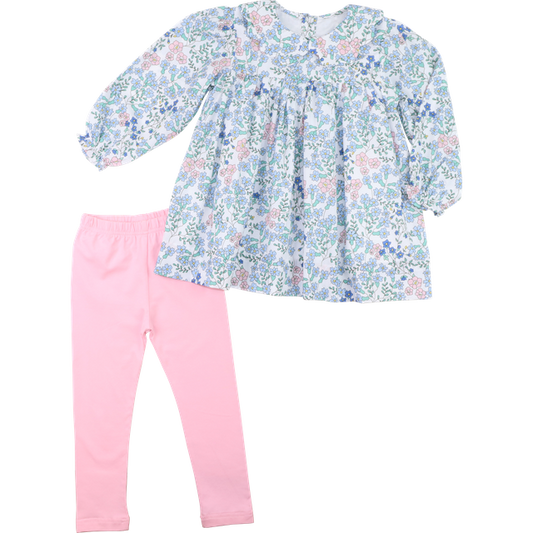 Blue And Pink Floral Knit Legging Set