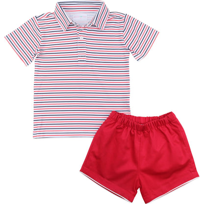 Red And Navy Striped Behr Polo Short Set
