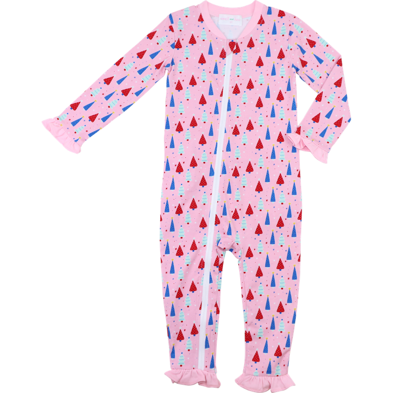 Pink And Red Knit Christmas Tree Zipper Pajamas