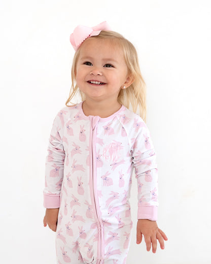 Pink Bunnies Bamboo Knit Zipper Pajamas