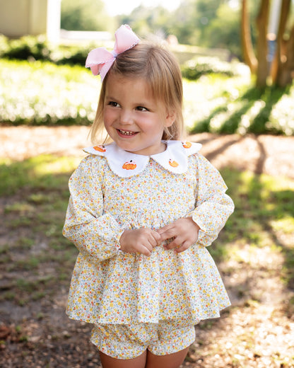 Fall Liberty Floral Embroidered Pumpkin Diaper Set