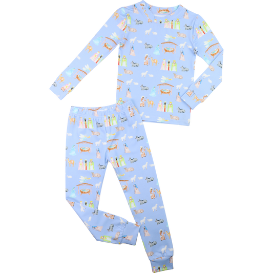 Blue Knit Nativity Scene Pajamas