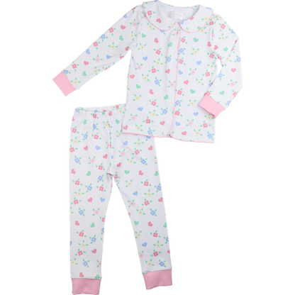 Flower And Heart Print Knit Pajamas