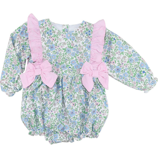 Pink And Blue Floral Corduroy Bow Bubble