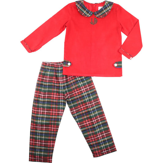 Green And Red Plaid Pant Set