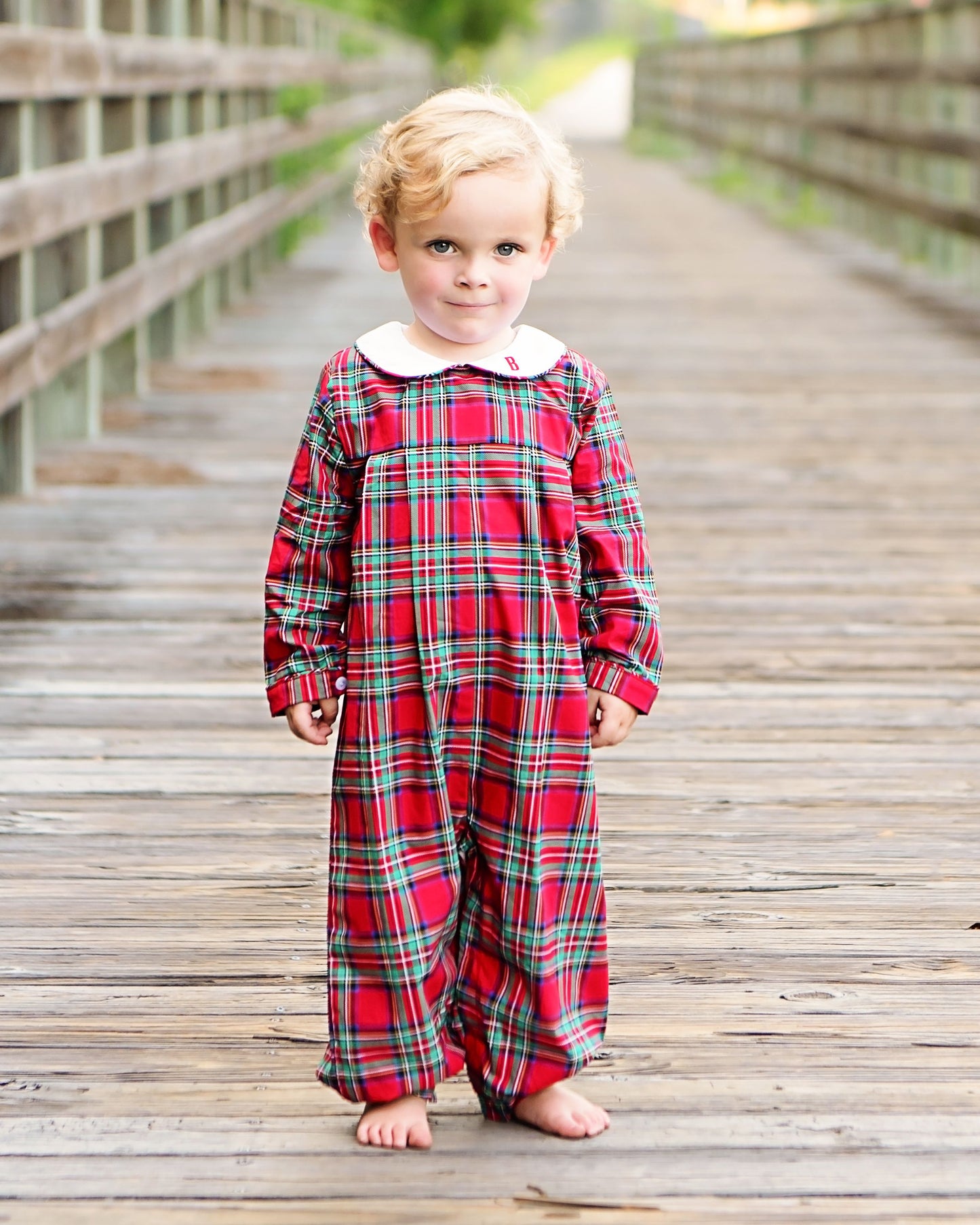 Red Christmas Plaid Long Romper