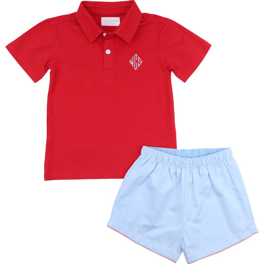 Red And Blue Polo Short Set