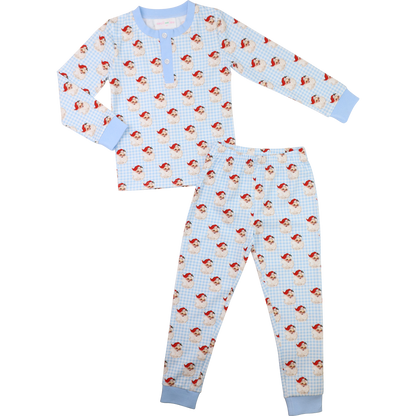 Blue Gingham Knit Santa Pajamas