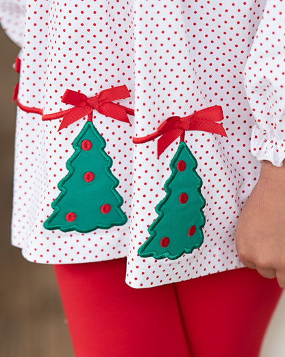 Red Dot Knit Applique Christmas Tree Legging Set