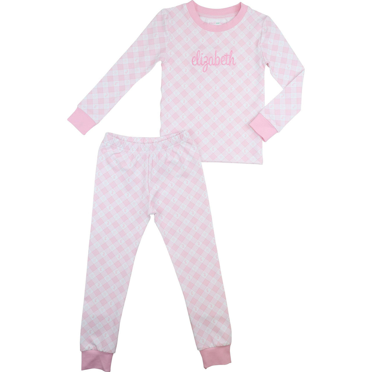 Pink Check Bunny And Bow Knit Pajamas